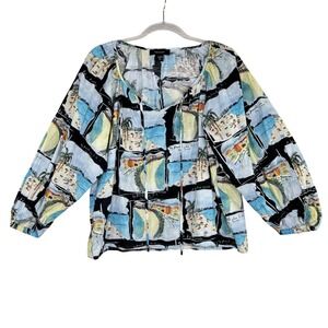 Karen Kane Shirt Womens XL Multicolor Beach Print Pullover Top Boho Artsy Cotton